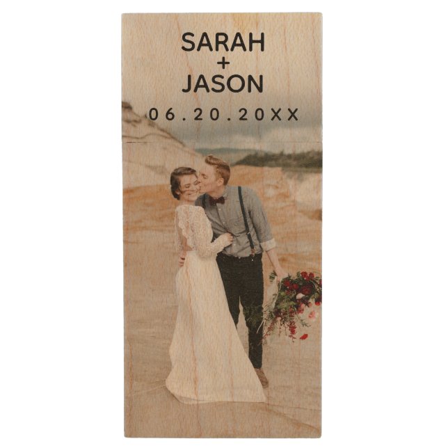 custom wedding photograph monogram commemorative wood flash drive (Front Vertical)