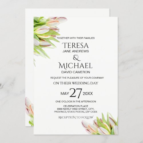 Custom Wedding Pink and Green Tulip painting Invitation