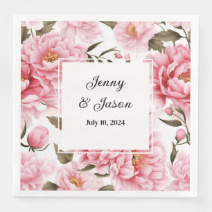 Custom Wedding Pink Peonies Paper Napkins
