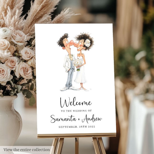 Custom Wedding Poster Quirky Cartoon Welcome Sign (Custom Wedding Poster Quirky Cartoon Welcome Sign)