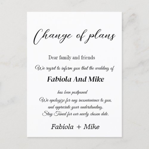  Custom wedding Postponed announcement card 