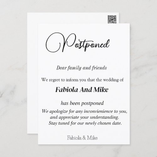  Custom wedding Postponed announcement card 