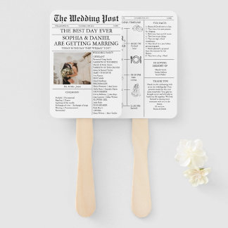 Custom Wedding Program Timeline Fan with Newspaper