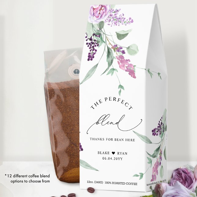Custom Wedding Purple Pastel Floral Favor Roasted Coffee (Creator Uploaded)