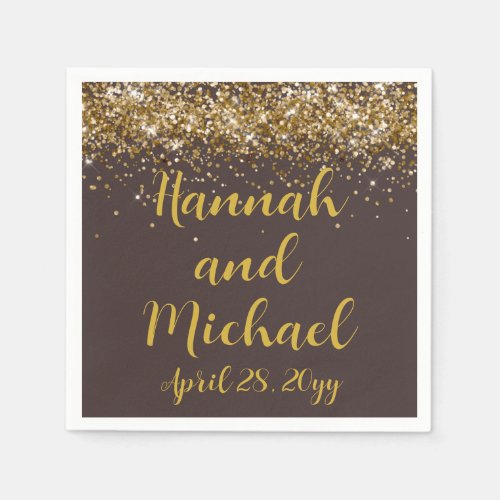 Custom Wedding Reception Brown  Gold Personalized Napkins