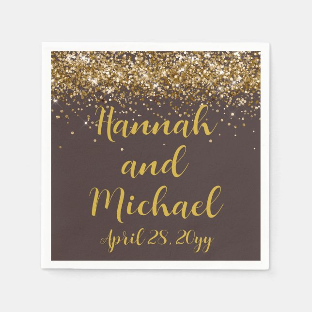 Custom Wedding Reception Brown & Gold Personalized Napkins (Front)