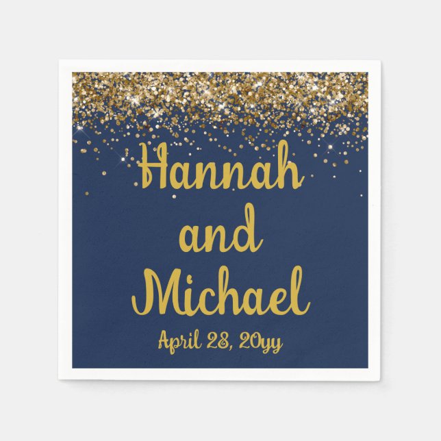 Custom Wedding Reception Navy & Gold Personalized Napkins (Front)