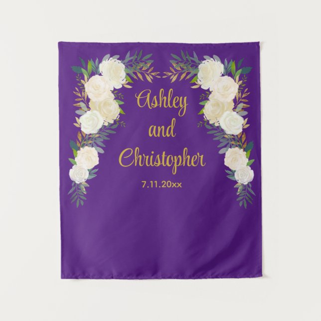 Custom Wedding Reception Prop Personalized Floral Tapestry (Front)
