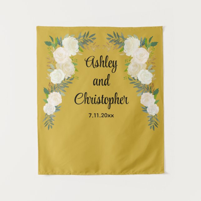 Custom Wedding Reception Prop Personalized Floral Tapestry (Front)