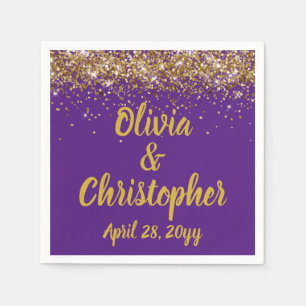 Custom Wedding Reception Purple Gold Personalized Napkins