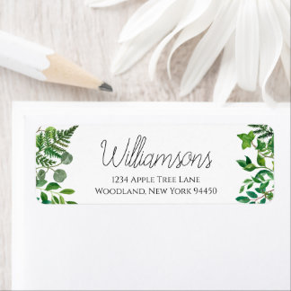 Custom Wedding Return Labels with ferns and leaves