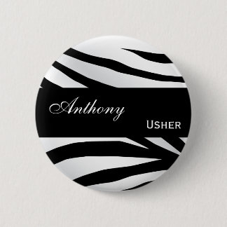 Custom Wedding Role Black White Tiger Print Button