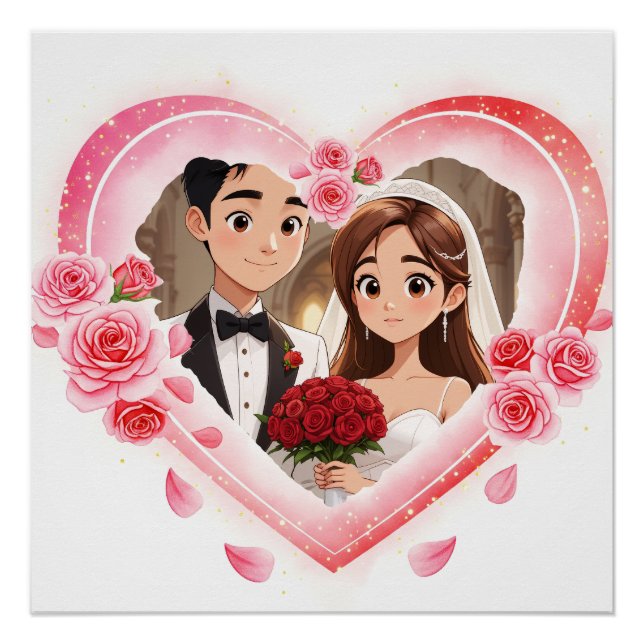 Custom Wedding – Romantic Watercolor Heart  Poster (Front)