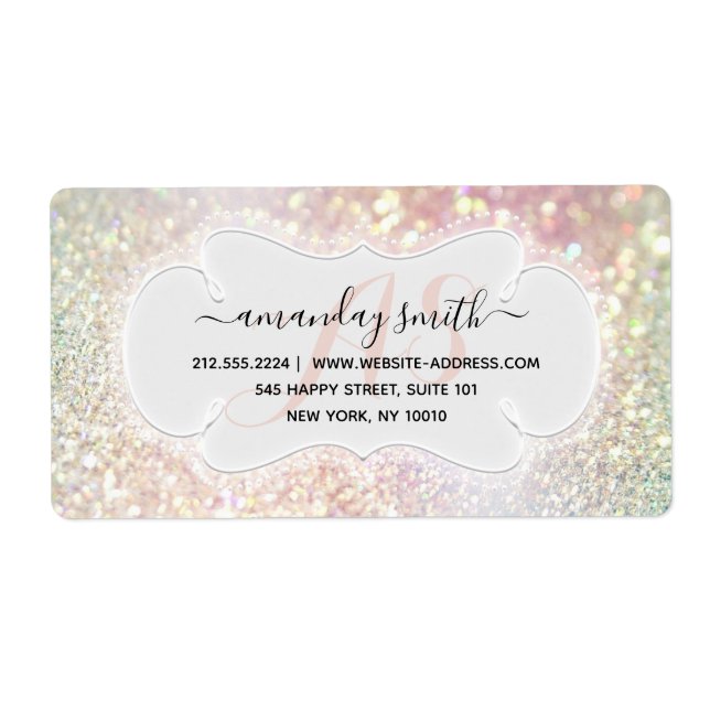 Custom Wedding RSVP Bridal Glitter. Holograph Label (Front)