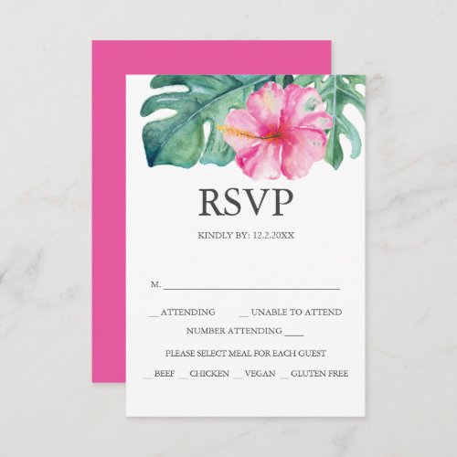 Custom Wedding RSVP Cards Pink Hibiscus