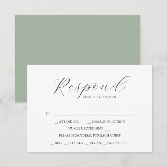 Custom Wedding RSVP Cards Sage Green (Front/Back)