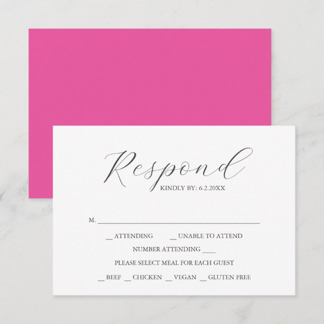 Custom Wedding RSVP Cards Vibrant Pink (Front/Back)