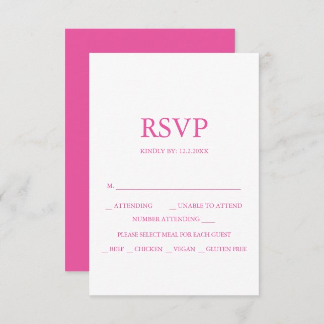 Custom Wedding RSVP Cards Vibrant Pink (Front/Back)