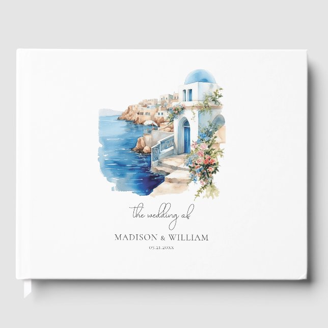 Custom Wedding Santorini Greece Guest Book (Front)