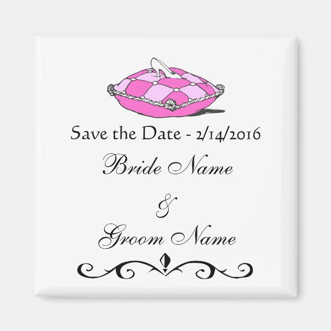 Custom Wedding Save the Date Cinderella Slipper Magnet (Front)