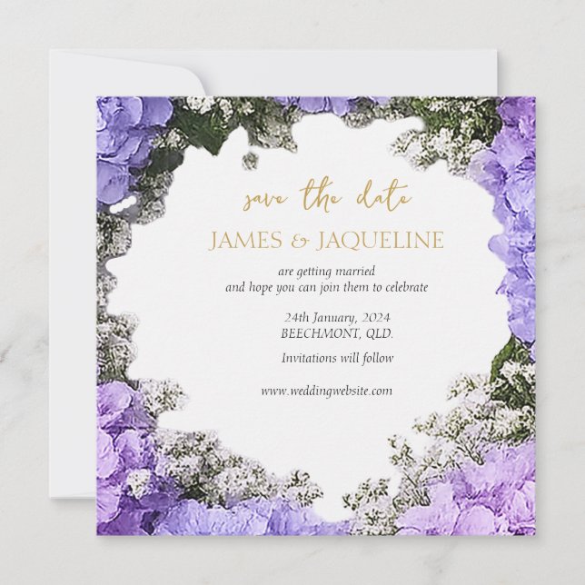 Custom Wedding Save the Date Lavender Hydrangea (Front)