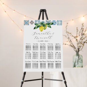 Custom Wedding Seating Chart Lemons and Blue Tile Foam Board