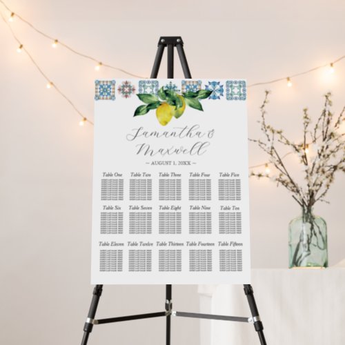 Custom Wedding Seating Chart Lemons and Blue Tile Foam Board