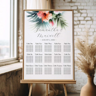 Custom Wedding Seating Chart Pink Flowers Foam Board