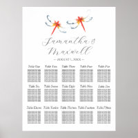 Custom Wedding Seating Chart Watercolor Dragonfly