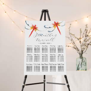 Custom Wedding Seating Chart Watercolor Dragonfly Foam Board