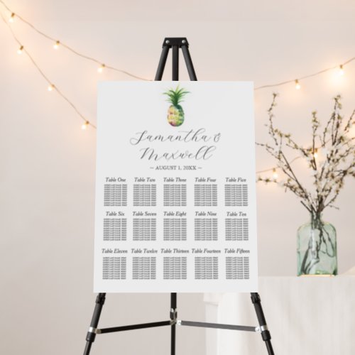 Custom Wedding Seating Chart Watercolor Pineapple Foam Board