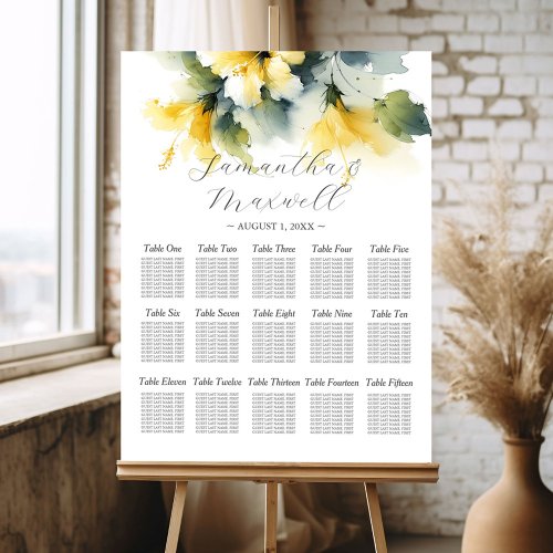 Custom Wedding Seating Chart Yellow Flowers Foam Board