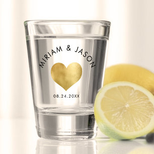 Custom Wedding Shooter Gold Heart Minimalist Shot Glass