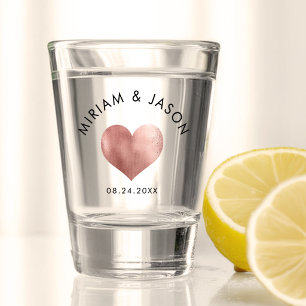 Custom Wedding Shooter Rose Gold Heart Minimalist Shot Glass