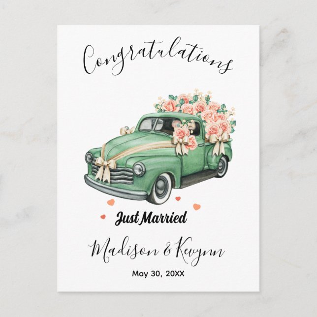 Custom Wedding Shower - Just Married Postcard (Front)