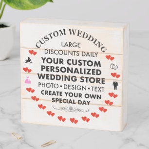Custom Wedding Sign 6" x 6" Slatted White Wood Box