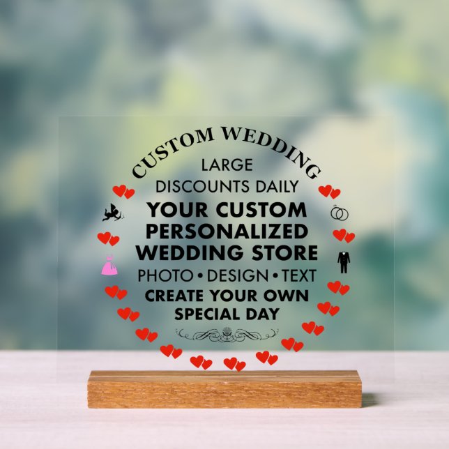 Custom Wedding Sign 8" x 10" Acrylic & Wood Stand (Neutral)