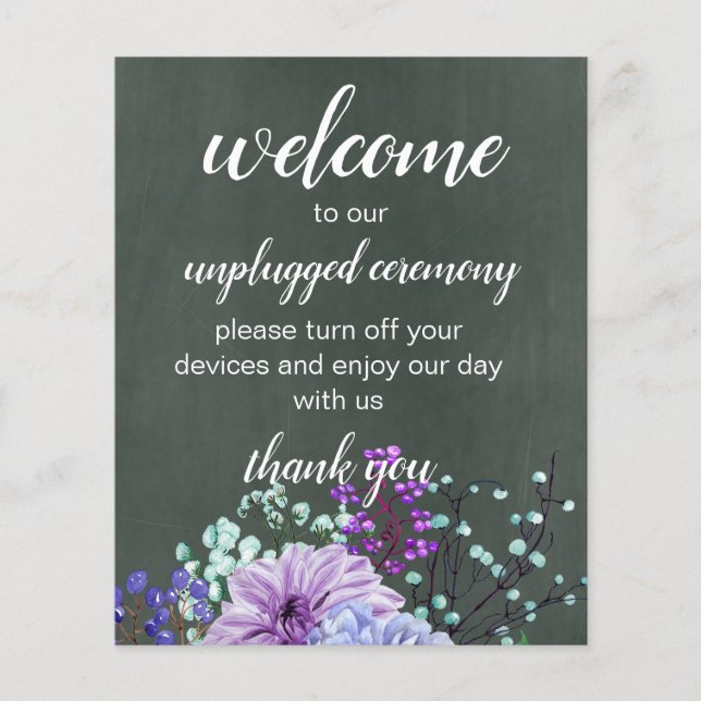 Custom Wedding Signs Chalkboard Purple Mint Floral (Front)