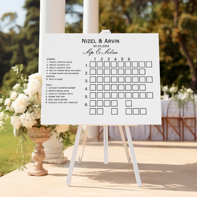 Custom Wedding sip solve crossword puzzle template Foam Board (Creator Uploaded)