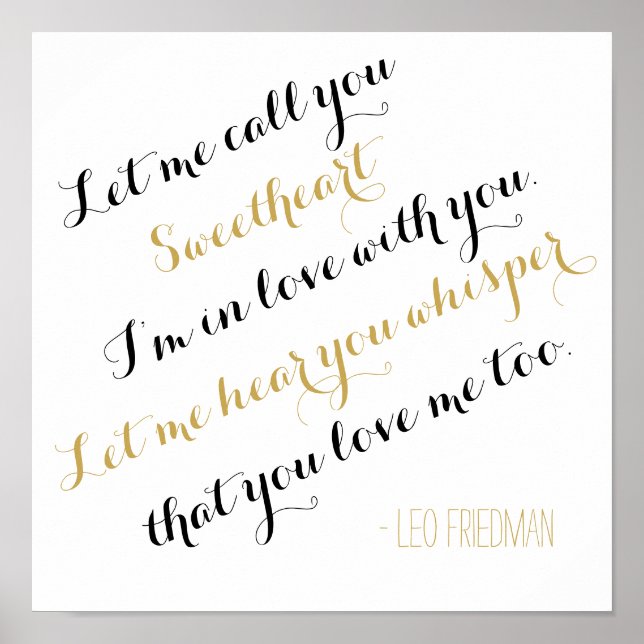 Custom wedding song gold lyrics add your own quote poster (Front)