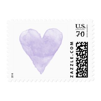 Custom wedding postage stamps with purple watercolor heart at UniqueRusticWeddingInvitations.com
