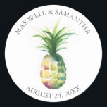 Custom Wedding Stickers for Favors Pineapple<br><div class="desc">These custom wedding stickers for favors feature a watercolor pineapple. Use the template fields to add your personalized text. An elegant choice for destination or coastal wedding labels,  favors and gifts. Visit www.zazzle.com/dotellabelle to see them all.

Unique art and design by Victoria Grigaliunas of Do Tell A Belle.</div>