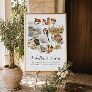 Custom Wedding Story Crest Travel Welcome Sign