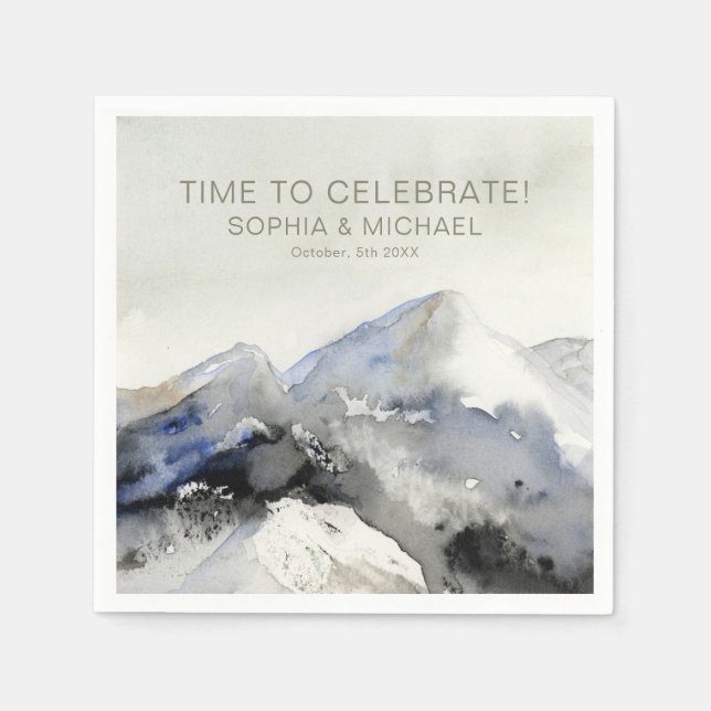 Custom Wedding Template Watercolor Mountains  Napkins (Front)