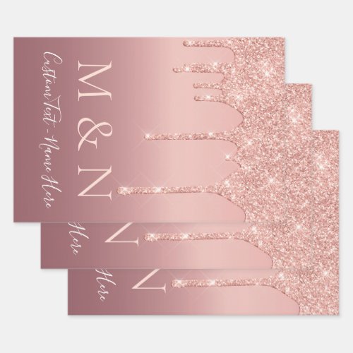 Custom Wedding Text Rose Gold Blush Sparkle Wrapping Paper Sheets