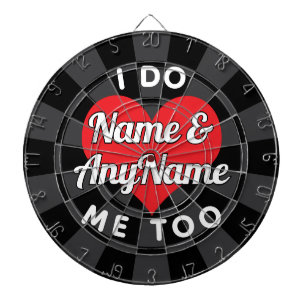 Custom Wedding Text White Black Charcoal Red Heart Dart Board