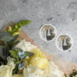 Custom Wedding Thanks Golden Confetti Photo Classic Round Sticker<br><div class="desc">Beautifully printed contemporary style sticker that can be customized with your name and photo.
Delicate script features this design.</div>