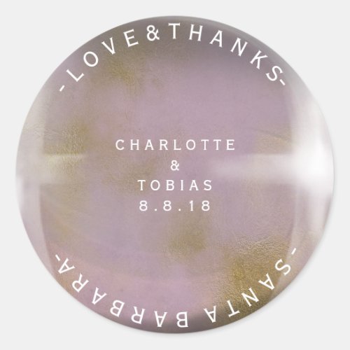 Custom Wedding Thanks Lilac Gold Lavender Glass Classic Round Sticker