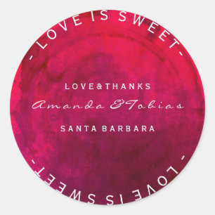 Custom Wedding Thanks Pink Red Tropical Candy Classic Round Sticker