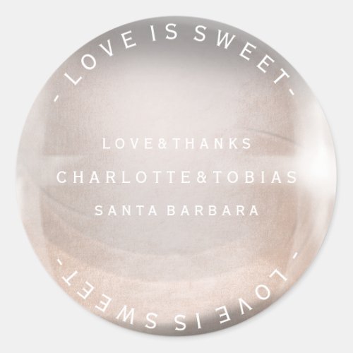 Custom Wedding Thanks Pink Rose Gold Pearl Bubble Classic Round Sticker
